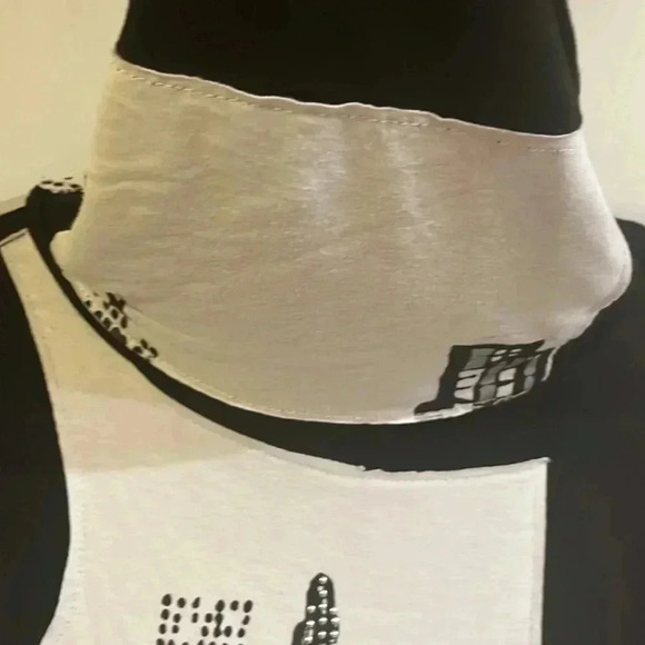 [M] Lavena  Cowl Neck Sky Scraper Print Embellished Tunic Sweater Blouse Dress - Picture 2 of 9